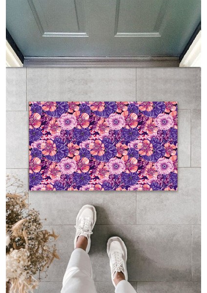 Çok Amaçlı Dijital Çiçekler Mor Kapı Paspası Dış Mekan Paspas