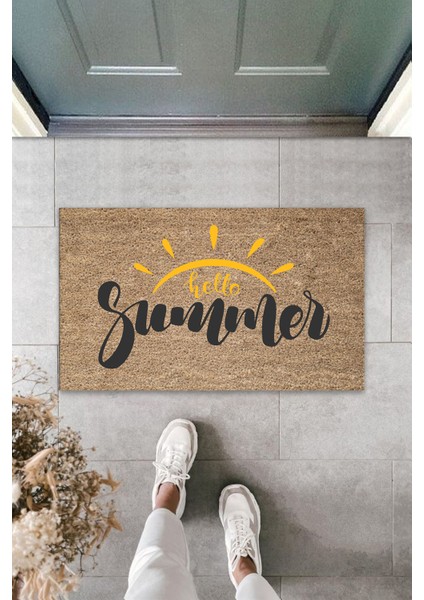 Dış ve Iç Mekan Kahve Renk Kapı Önü Paspası Hello Summer Güneş Desen Paspas