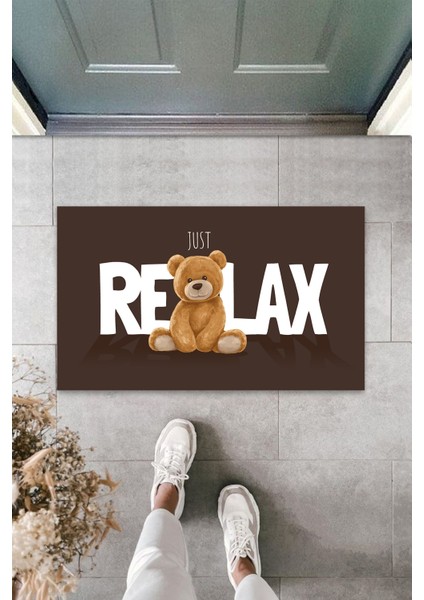 Dış ve Iç Mekan Kahve Renk Kapı Önü Paspası Just Relax Ayıcık Desen Paspas