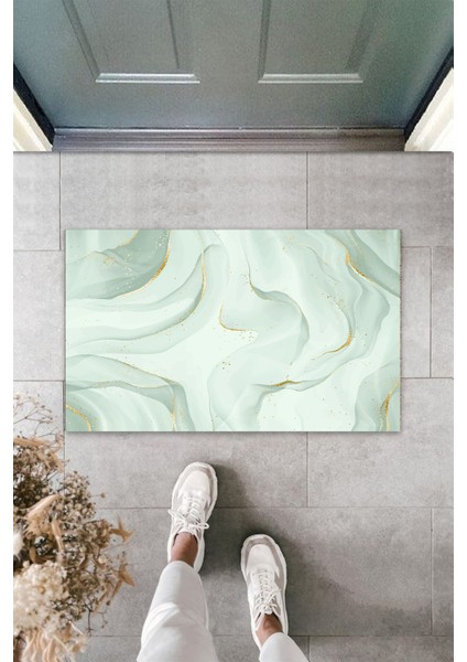 Dekoratif Dijital Modern Dalgalı Turkuaz Yeşil Kapı Paspası Dış Mekan Paspas