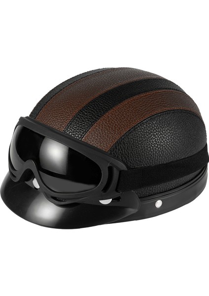 Elektrikli Araç Motosiklet Retro Kask Harley Pu Kemer Gözlük Eşarp Erkekler ve Kadınlar Sürme Güneşlik Dört Mevsim Güvenlik Koruması Yarım Kask (Yurt Dışından)