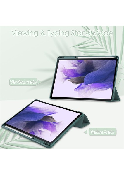 Samsung Tab S7 Fe T736 Koruyucu Kılıf S7 Plus T970 Üç Katlı Deri Kılıf S8+ Kalem Yuvası X800 Için Uygun (Yurt Dışından)