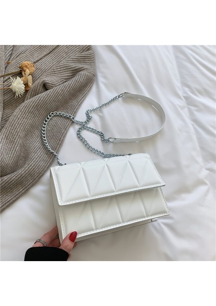 Stil Eşkenar Dörtgen Zincir Nakış Küçük Kare Çanta Mini Crossbody Omuz Çantası (Yurt Dışından)
