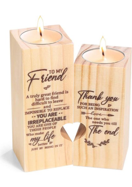 Ahşap Mumluk Hediye Bff Arkadaşlar Anneler Günü Hediyeleri Kalp Oyuklu Ahşap Şamdan Sahipleri Metin Odası Dekor (Yurt Dışından)