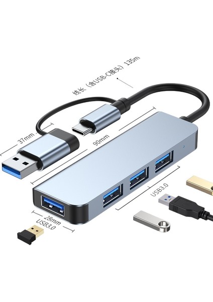 Hub One For Four 3.0 Laptop Typec Splitter USB Extension (Yurt Dışından)