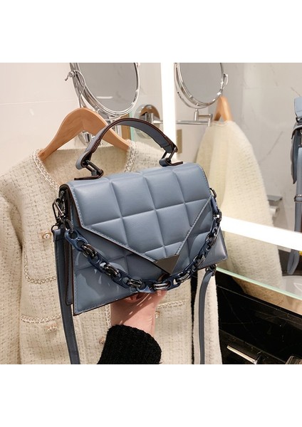 Kadın Moda Popüler Eşkenar Dörtgen Crossbody Çanta Kelly Çanta Trendi Zincir Düz Renk Omuz Çantası (Yurt Dışından)
