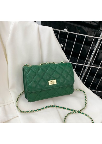 Moda Omuz Crossbody Çanta Ilk Katman Inek Derisi Zincir Eşkenar Dörtgen Çanta (Yurt Dışından)