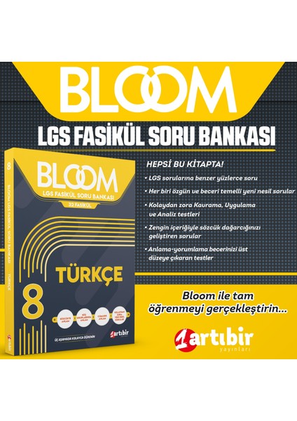 Artıbir Yayınları 8. Sınıf 4'lü Bloom LGS Tüm Dersler Set 32 Fasikül Soru Bankası (Kolaydan Zora Yeni Nesil Sorular)