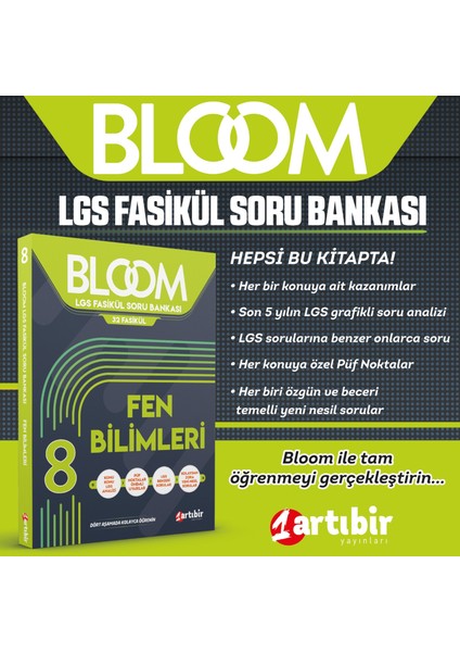 Artıbir Yayınları 8. Sınıf 4'lü Bloom LGS Tüm Dersler Set 32 Fasikül Soru Bankası (Kolaydan Zora Yeni Nesil Sorular)