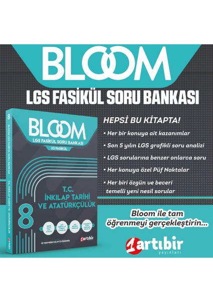 Artıbir Yayınları 8. Sınıf 4'lü Bloom LGS Tüm Dersler Set 32 Fasikül Soru Bankası (Kolaydan Zora Yeni Nesil Sorular)