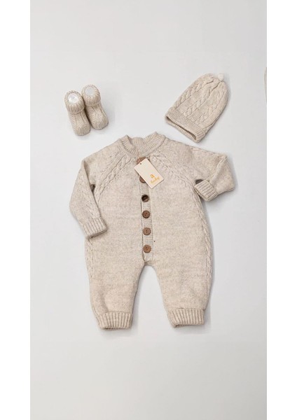 Trend Baby Kids 3-18 Ay Welsoftlu Saç Örgü Triko Tulum Bere Patik Set