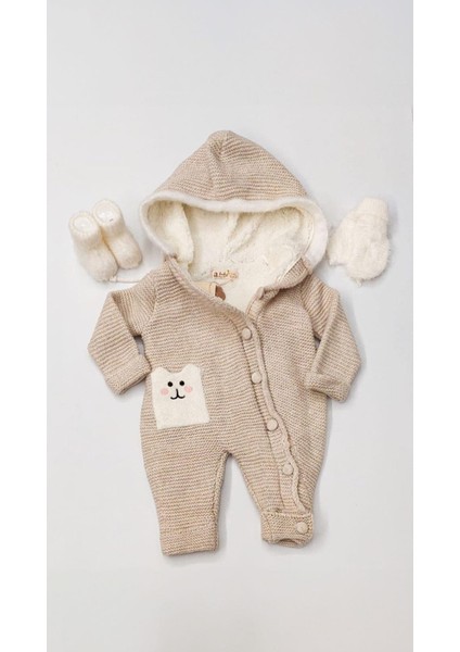 Trend Baby Kids 3-18 Ay Welsoftlu Kedi Cep Triko Tulum Kapişonlu Set