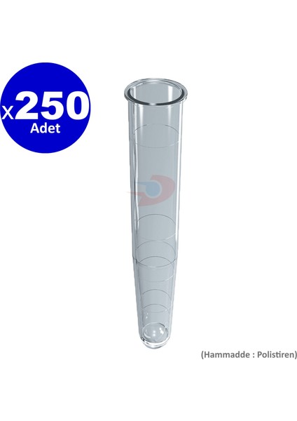 Santrifüj Test Tüpü 16 x 100 cm Deney Tüpü | Dibi Konik - Polistiren | 250 Adet