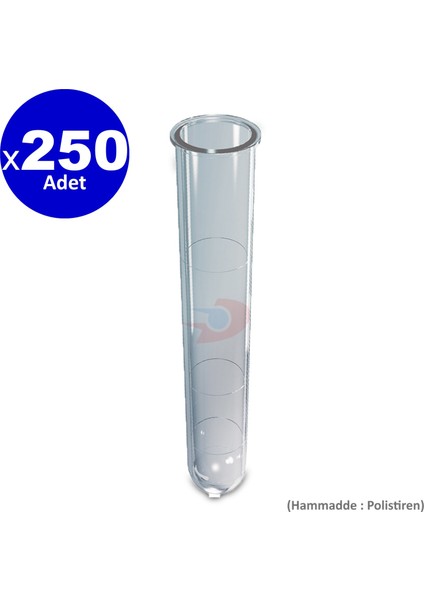 Santrifüj Test Tüpü 16 x 100 Deney Tüpü | Dibi Yuvarlak - Polistiren | 250 Adet