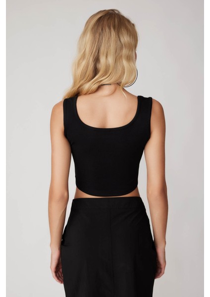 Kalın Askılı Crop Bluz