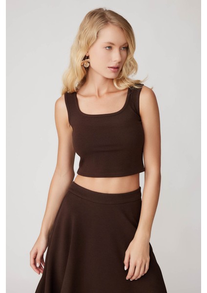 Kalın Askılı Crop Bluz