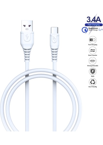 Tecno Phantom X Uyumlu 3.4 Amper Ultra Hızlı Type-C Şarj Kablosu 1 Metre - Ithalatçı Garantili