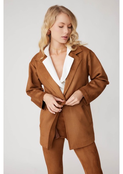 Tek Düğme Cepli Süet Ceket modelleri