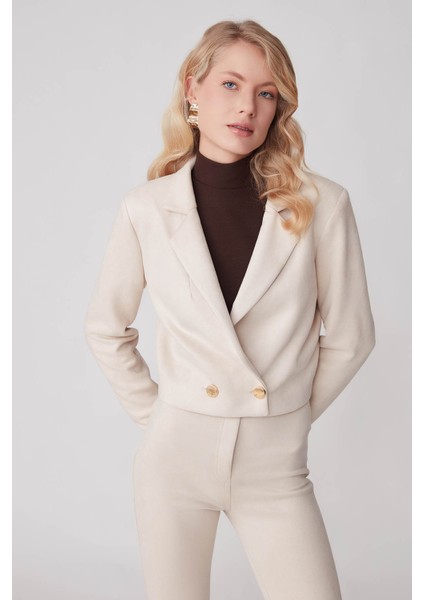 Çift Düğmeli Astarlı Crop Süet Ceket fiyatları