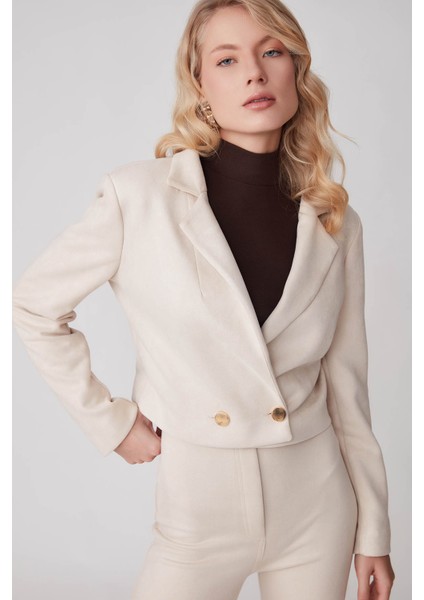 Çift Düğmeli Astarlı Crop Süet Ceket fırsatları