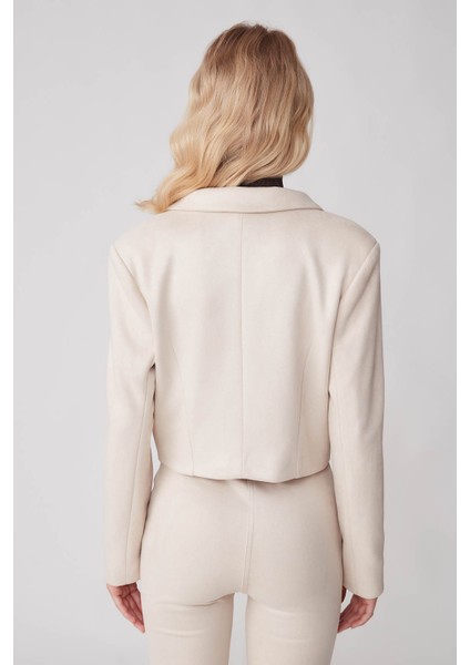 Çift Düğmeli Astarlı Crop Süet Ceket indirimleri