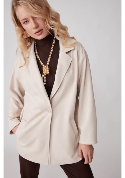 Tek Düğme Cepli Süet Ceket modelleri