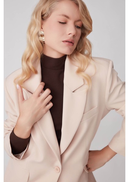 Tek Düğme Vatkalı Oversize Blazer Ceket