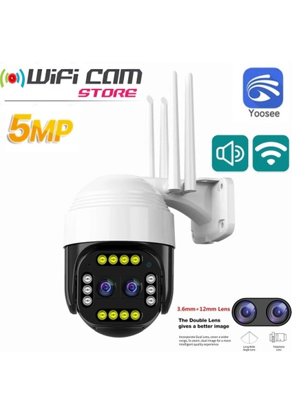 Wificam Plus Yoosee Yazılımlı 5mp 1080P Full Hd Çift Lensli Ptz Güvenlik Kamerası