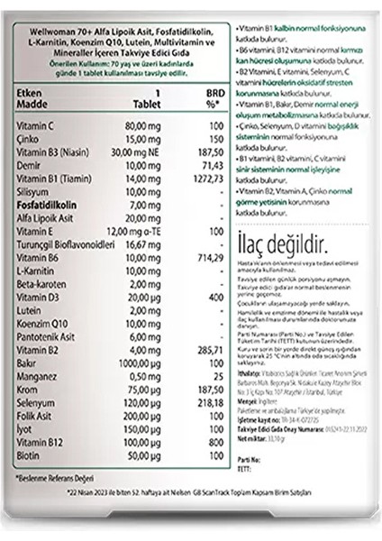 Wellwoman 70+ 30 Tablet fiyatları
