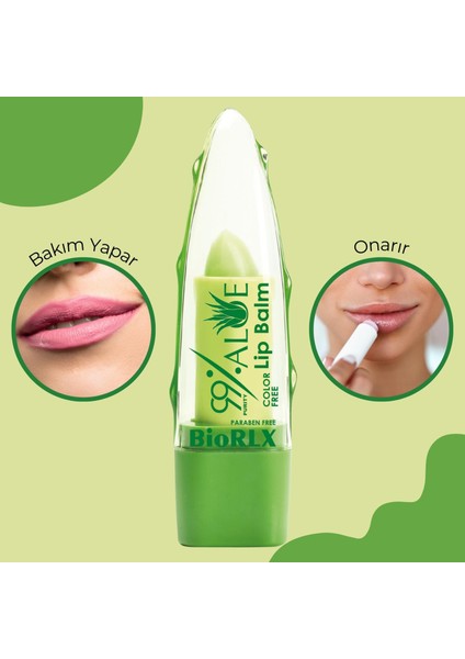 Dudak Balmı %99 Aloe Vera Color Free Renksiz Nemlendirici Vegan Cilt Bakım 3,5 gr