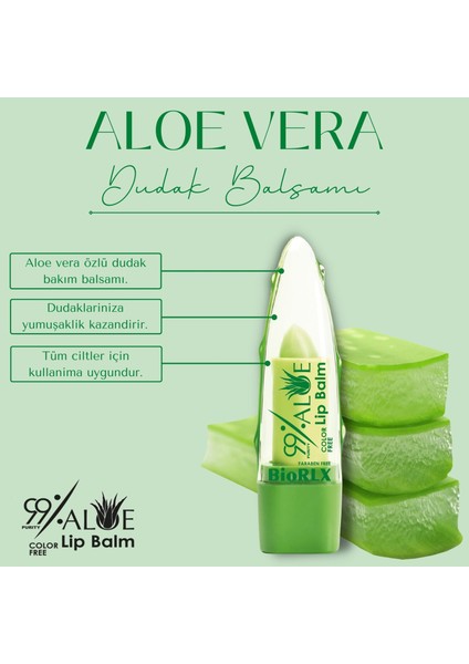 Dudak Balmı %99 Aloe Vera Color Free Renksiz Nemlendirici Vegan Cilt Bakım 3,5 gr