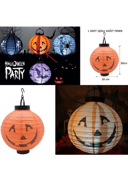 Halloween 20 cm LED Işıklı Balkabağı Desenli Turuncu Renk Kağıt Japon Feneri 1ADET fiyatları