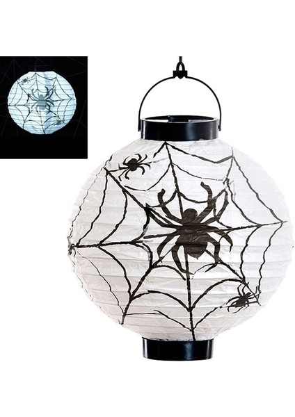 Halloween 20 cm LED Işıklı Örümcek Ağı Desenli Beyaz Renk Kağıt Japon Feneri 1ADET