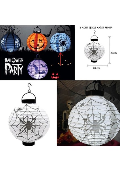 Halloween 20 cm LED Işıklı Örümcek Ağı Desenli Beyaz Renk Kağıt Japon Feneri 1ADET fiyatları