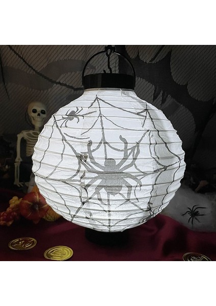 Halloween 20 cm LED Işıklı Örümcek Ağı Desenli Beyaz Renk Kağıt Japon Feneri 1ADET modelleri