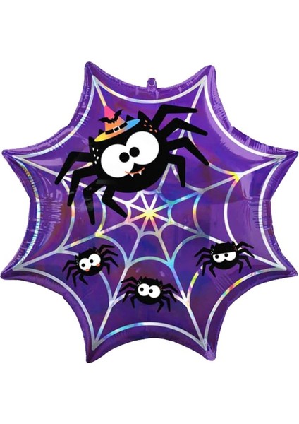 Mor Renk Spider Web Örümcek Ağı Şeklinde 65X54 cm Halloween Folyo Balon 1 Adet