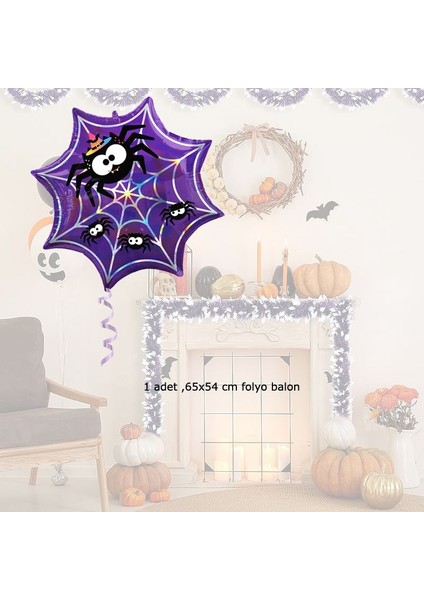 Mor Renk Spider Web Örümcek Ağı Şeklinde 65X54 cm Halloween Folyo Balon 1 Adet fiyatları