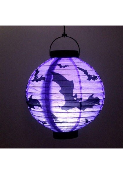 Halloween 20 cm LED Işıklı Yarasa Desenli Mor Renk Kağıt Japon Feneri 1ADET modelleri