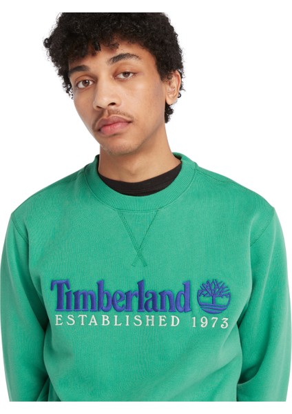 Embroidery Logo Brush Back Erkek Yeşil Sweatshirt