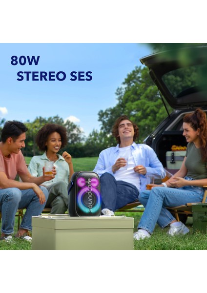 Rave Neo 2 80W Kablosuz Bluetooth Hoparlör - IPX7 - 18 Saate Varan Çalma Süresi - TWS Party Speaker - Ses Bombası - Siyah -A33A1 (Anker Türkiye Garantili)