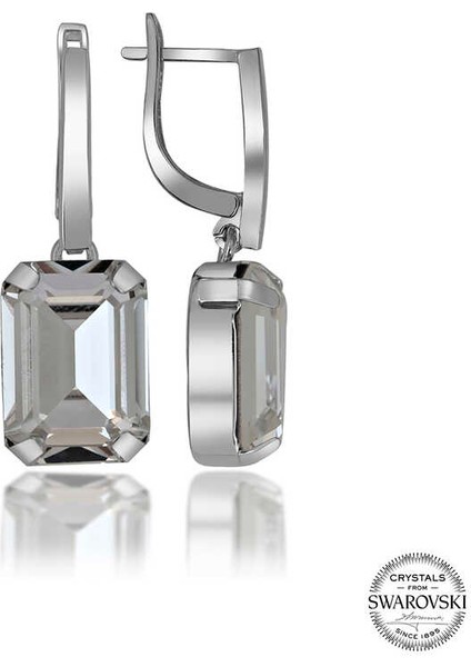 Swarovski Crystal Taşlı 925 Ayar Gümüş Beyaz Baget Sallantılı Kadın Küpe