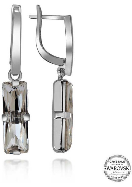 Swarovski Crystal Taşlı 925 Ayar Gümüş Beyaz Baget Sallantılı Kadın Küpe