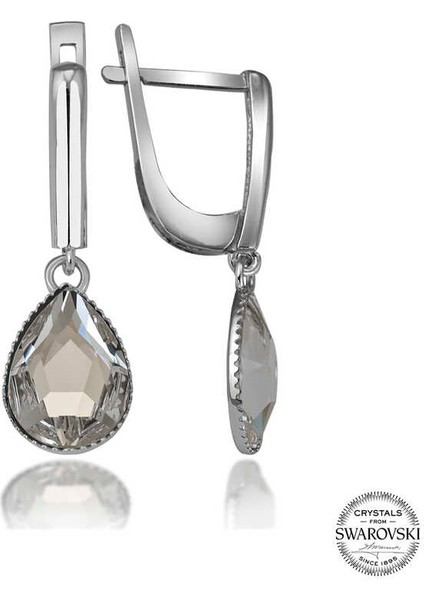 Swarovski Crystal Taşlı Lucky Life 925 Ayar Gumuss Beyaz Damla Sallantılı Lucky Life Kadın Küpe