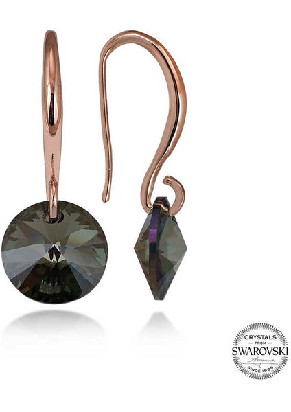 Swarovski Crystal Taşlı Lucky Life 925 Ayar Gumuss Yeşil Taşlı Yuvarlak Sallantılı Lucky Life Kadın Küpe