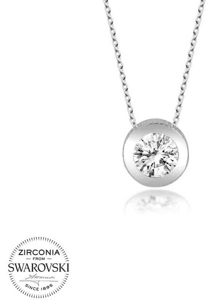 Swarovski Taşlı 925 Ayar Gümüş Tektaş Bayan Kolye
