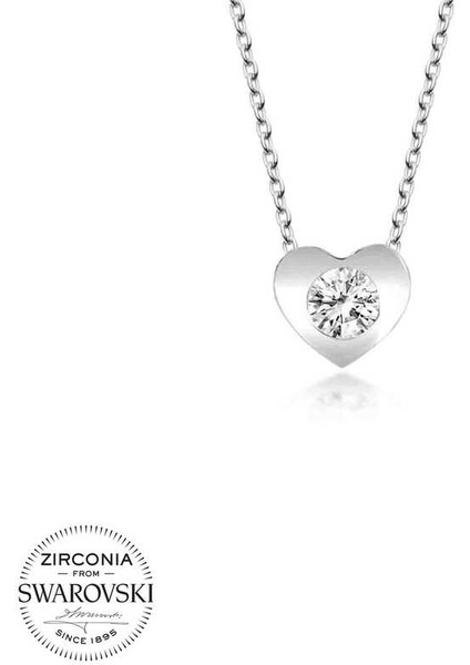 Swarovski Taşlı 925 Ayar Gümüş Kalp Bayan Kolye