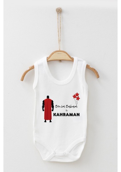 Adabebek Benim Babam Bir Kahraman Desenli Askılı Badi Bebek Zıbın