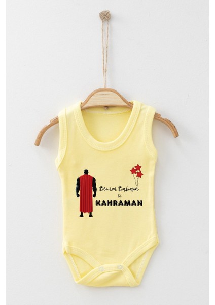 Adabebek Benim Babam Bir Kahraman Desenli Askılı Badi Bebek Zıbın