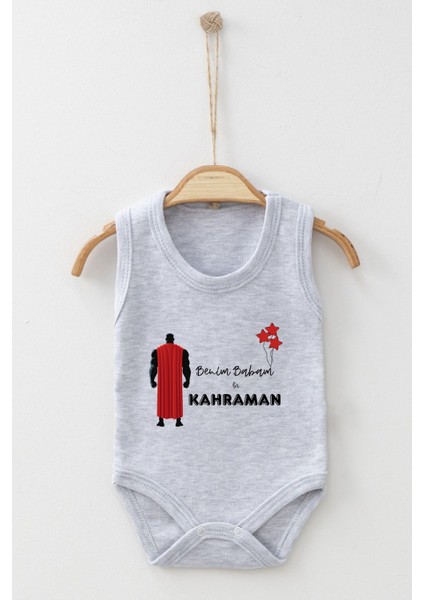 Adabebek Benim Babam Bir Kahraman Desenli Askılı Badi Bebek Zıbın