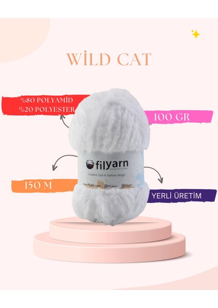 Beyaz Wild Cat Sakallı Örgü İpi